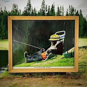 Goofy Fishing Monkey Novelty Cabin Lake House Wall Art Decor Outdoorsmen Nature